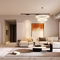 Modern Open Concept Living Dining Room Interior With Sofa Coffee Table Chandelier And Marble Floor