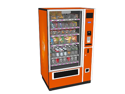 Orange Commercial Vending Machine Displaying Various Snacks And Drinks For Business Use 3d model