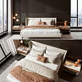 Modern Background Double Bed Double Bed 3d model