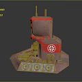 Industrial Equipment With Red Panel White Cross Symbol Top Antennas Hexagonal Base And Circular Dials