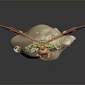 Fantasy Character Model With Red Wings Golden Details On Rock Base And Small Pink Figure