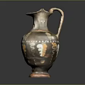 Vintage Hand Carved Ceramic Vase With Petal Mouth And Painted Patterns