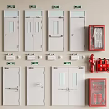 Fire Safety Equipment Featuring Red Hydrants Extinguishers Cabinets and Glass Window Fire Doors