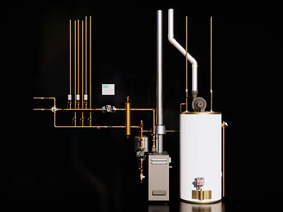 Industrial Equipment Boiler System With Cylindrical Tank Metal Pipes Valves And Controls 3d model