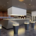 Luxury Retail Display Space With Glass Display Cases Counter Pendant Lights And Decorative Wall