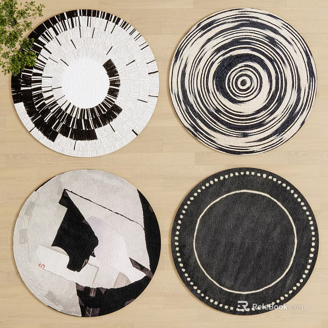 Various Modern Round Carpets With Geometric Patterns And Black White Design For Living Room 3d model 