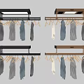 Stylish Wall Mounted Hangers With Black And Wooden Rods Holding Various Colored Shirts
