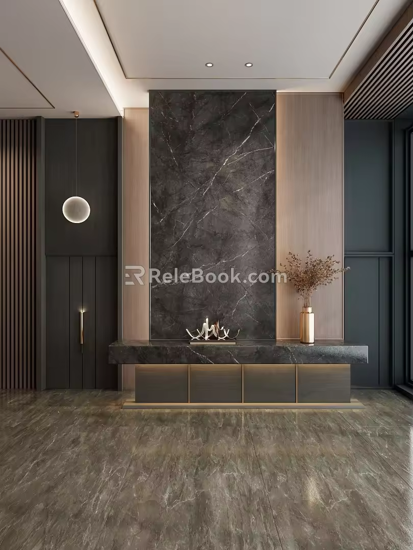 Italian Style Simple Cream Style Black Gold Entrance Partition 3d model