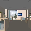 Modern Nursing Room Interior With Beds Blue Sheets TV Plants And Bookshelves