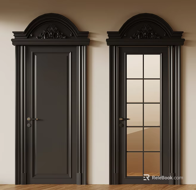 Black Solid And Glass Doors With Decorative Top Frames Interior Design 3d model