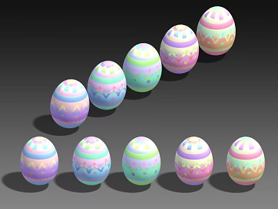 Colorful Easter Eggs With Pastel Patterns Arranged In Two Rows On Black Background 3d model