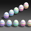 Colorful Easter Eggs With Pastel Patterns Arranged In Two Rows On Black Background 3d model