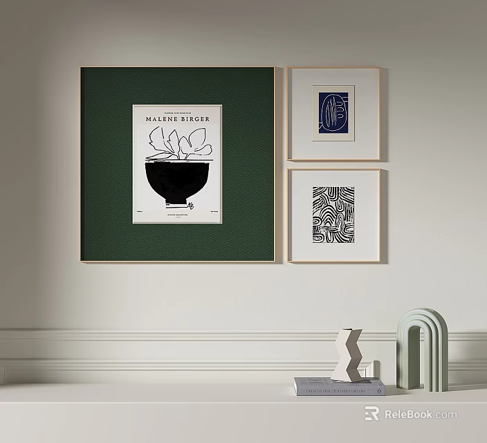 Abstract Paintings Wall Art With Geometric Patterns Minimalist Designs And Vintage Frames 3d model