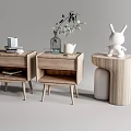 Wooden Modern Bedside Tables With Drawer Green Plant Rabbit Figurine Vase And Books