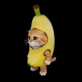 Adorable Orange Cat Wearing Yellow Banana Costume Standing on Black Background