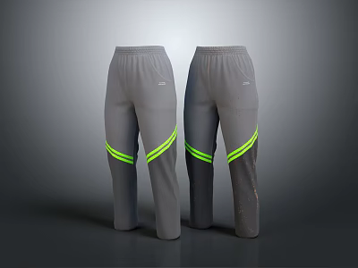 Gray Athletic Sports Pants With Neon Yellow Side Stripes For Active Wear 3d model