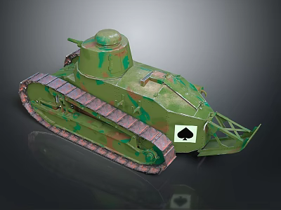 Military Tank Model With Green Camouflage Tracks Turret And Front Shovel 3d model