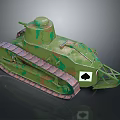 Military Tank Model With Green Camouflage Tracks Turret And Front Shovel