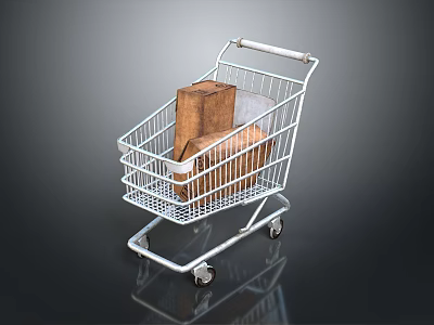Retail Shopping Cart With Stacked Cardboard Boxes For Storage And Transport 3d model