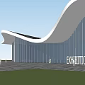 Modern Museum Building with Wavy Roof and Glass Facade for Exhibition Space Design