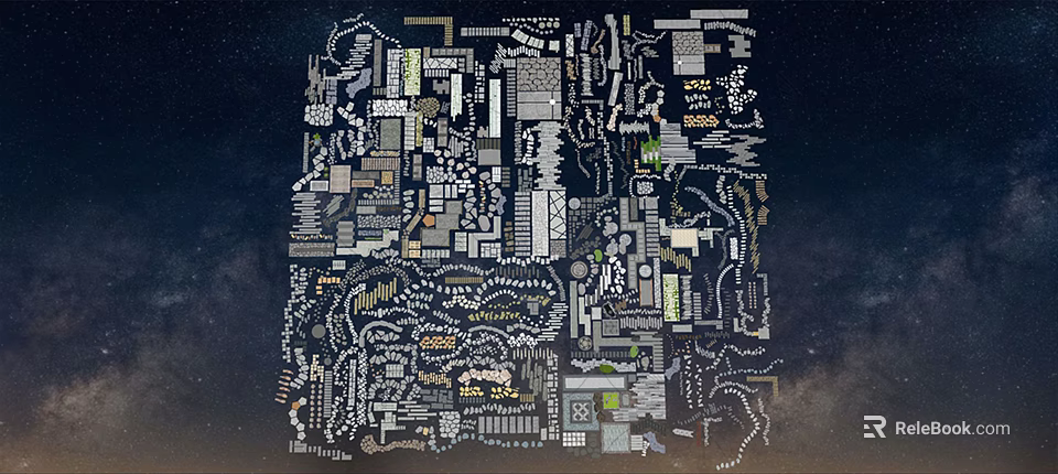 Artistic Garden Ornaments With Diverse Plants Decorative Paths And Creative Layout 3d model