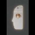 Unique Shaped Decorative Mirrors In Bedroom Interior With Golden Chandeliers And Bed Pillows