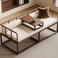 Elegant New Chinese Style Solid Wood Luohan Bed With Soft Cushions And Small Tea Table