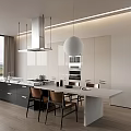Modern Kitchen Interior With White Cabinets Marble Island And Pendant Light