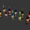 Colorful Wine Bottles With Various Label Designs Arranged On Dark Reflective Background