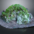 Wood Stone Decorative Rock With Moss Covered Top And Natural Wood Base
