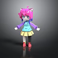 Cute Child Character With Pink Hair Cat Ears Blue Eyes And Yellow Skirt