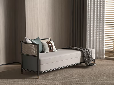 New Chinese-style chaise longue sofa chair recliner side table 3d model
