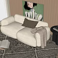 Modern Double Sofa Fabric Sofa Tail Sofa Carpet Pillow Blanket Carpet Pillow Sofa Decorative Painted Side 3d model