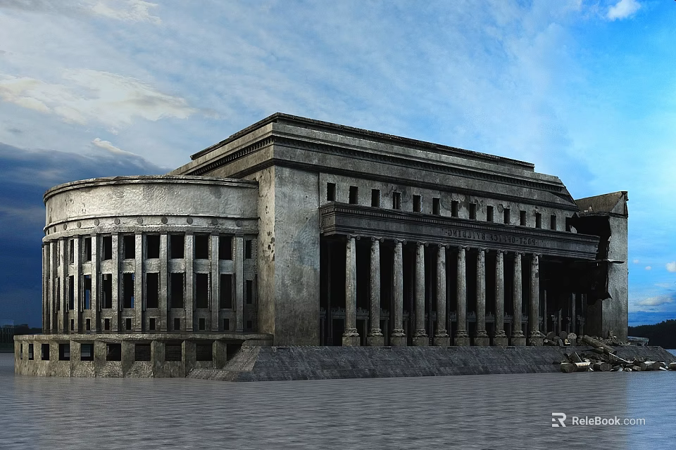 Classical Building Exterior With Rows Of Tall Stone Columns And Architectural Details 3d model 