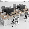 Modern Office Workstation Desk With Multiple Computer Monitors And Ergonomic Chairs 3d model
