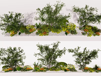 Outdoor Flower and Plant Landscape Design with Green Shrubs Colorful Blooms and Natural Greenery 3d model