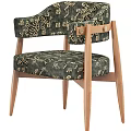 Dark Green Patterned Fabric Leisure Chair With Wooden Frame And Armrests Design