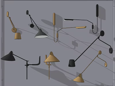 Modern Stylish Wall Lamps With Various Designs And Black Gold Finishes 3d model