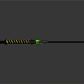 Mythical Green Sword With Yellow Hilt Guard Striped Handle Glowing Gem And Runes