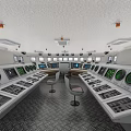 Warship Control Room Interior With Multiple Control Panels Screens Dials And Seats 3d model