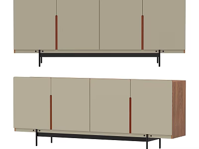 Modern Entryway Side Cabinet With Beige Doors Wooden Handles And Black Metal Legs 3d model