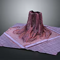 Wooden Stump Decor With Square Stone Paved Base Surrounded By Sand And Textured Surface