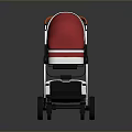 Modern Red And White Baby Stroller With Orange Handle And Wheels