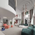 Modern Duplex Living Room Interior With Green Sofas And Creative Chairs
