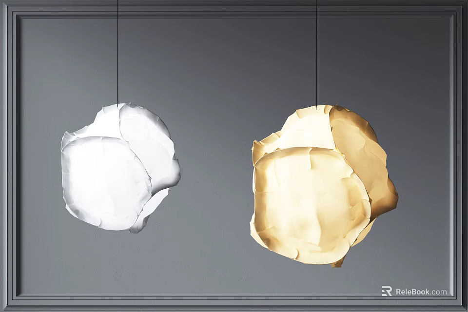 Modern Minimalist Pendant Lights With White And Beige Textured Wrinkled Design 3d model 