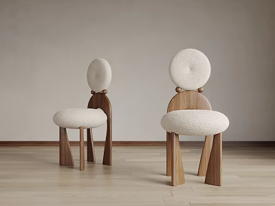 Modern Accent Chairs With Wooden Legs And Round Plush Seat For Interior Design 3d model