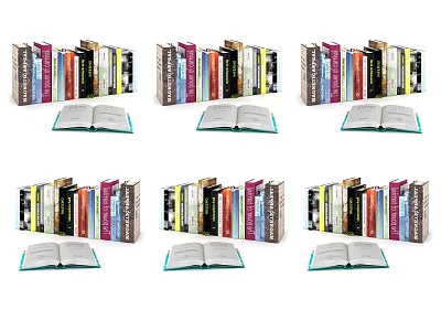 Colorful Book Collection Display With Open Books And Shelf Arrangement 3d model