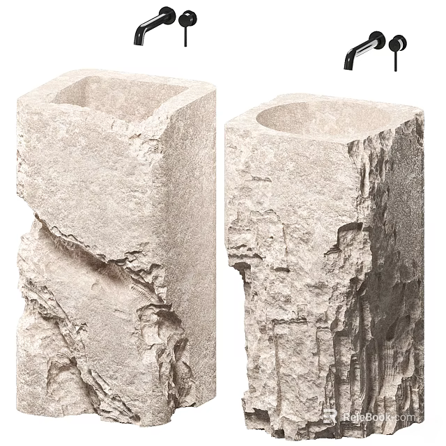 Pedestal Washbasins Featuring Natural Stone Texture And Artistic Rough Surface Design 3d model 