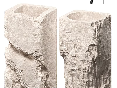 Pedestal Washbasins Featuring Natural Stone Texture And Artistic Rough Surface Design 3d model