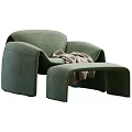 Modern Green and Brown Accent Chairs with Ottoman and Plush Blanket